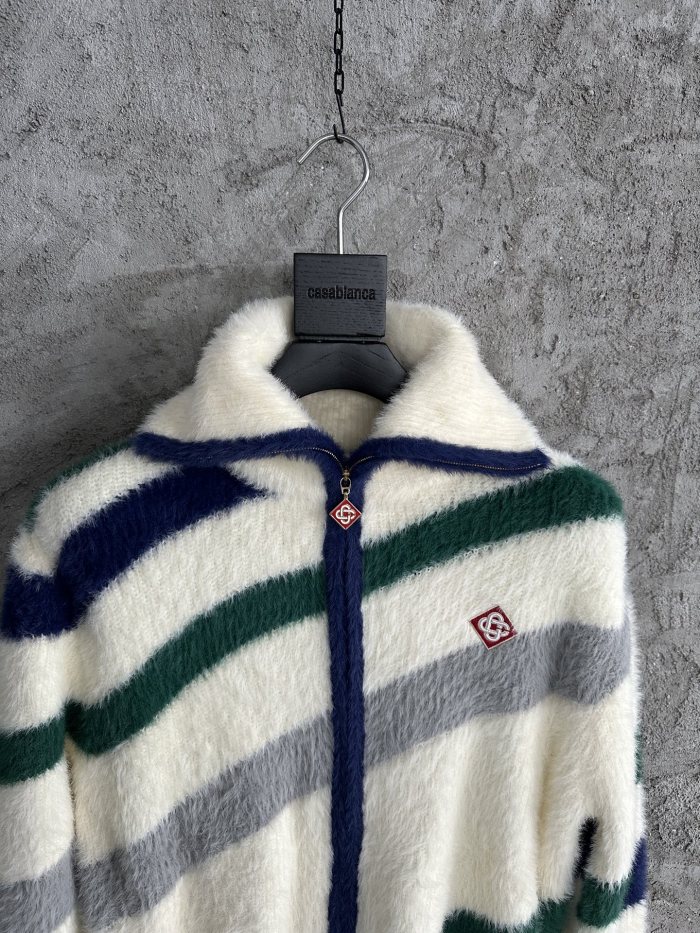NIGO Casablanca Men's Fall and Winter Brushed Texture Slanted Stripe Pattern Long Sleeve Sweatshirt Zipper Jacket #nigo72716