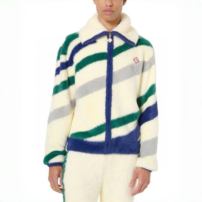 NIGO Casablanca Men's Fall and Winter Brushed Texture Slanted Stripe Pattern Long Sleeve Sweatshirt Zipper Jacket #nigo72716