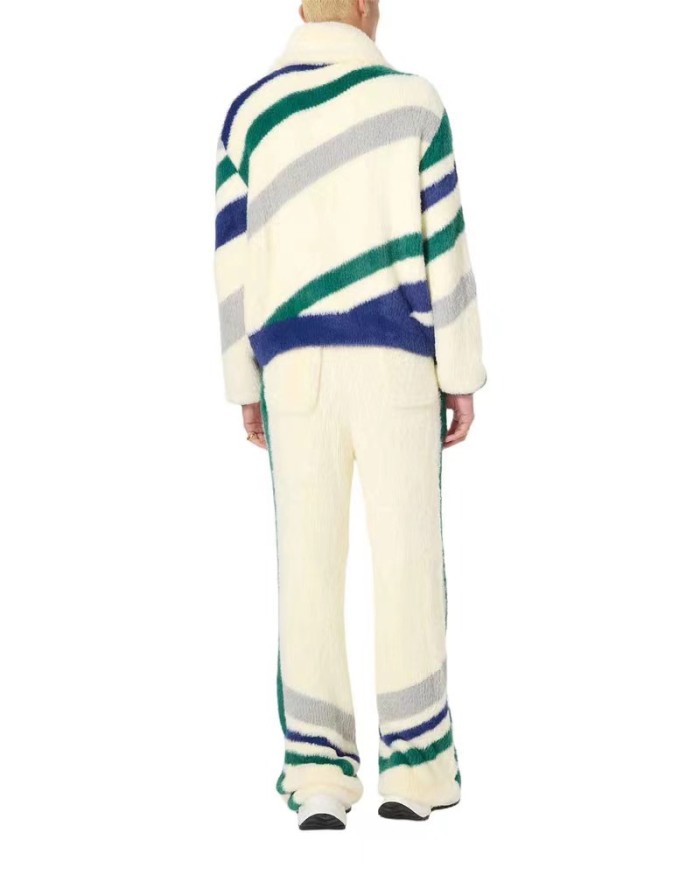 NIGO Casablanca Men's Fall and Winter Brushed Texture Slanted Stripe Pattern Long Sleeve Sweatshirt Zipper Jacket #nigo72716