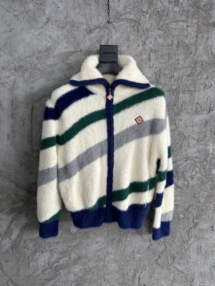 NIGO Casablanca Men's Fall and Winter Brushed Texture Slanted Stripe Pattern Long Sleeve Sweatshirt Zipper Jacket #nigo72716