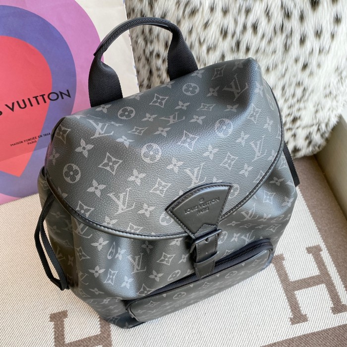 NIGO Louis Vuitton Men's Black Throughout Old Flower Full Print Drawstring Magnetic Closure Coated Canvas with Leather Shoulder Backpack Bag Bags #nigo72733