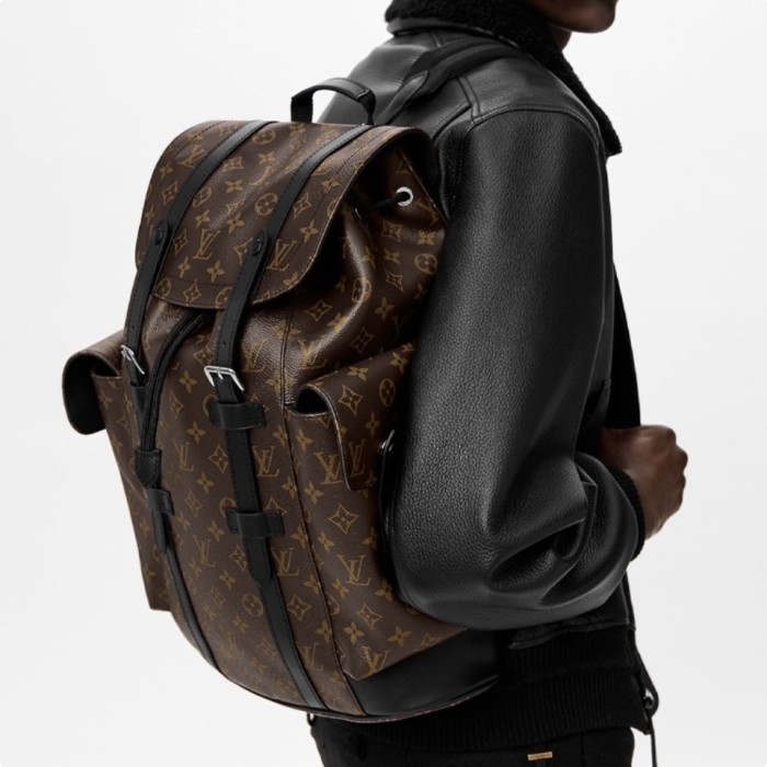 NIGO Louis Vuitton Christopher Medium Backpack Color Blocked Leather Retro Printed Men's Fashion Backpack  Bags #nigo71399