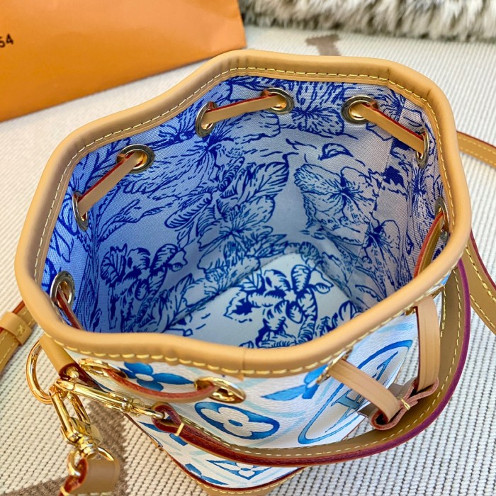 NIGO Louis Vuitton NANO NOÉ Women's Multicolor Logo Pattern Printed Drawstring Closure Canvas Quilted Cowhide Shoulder Crossbody Handbag Bag Bags #nigo72742