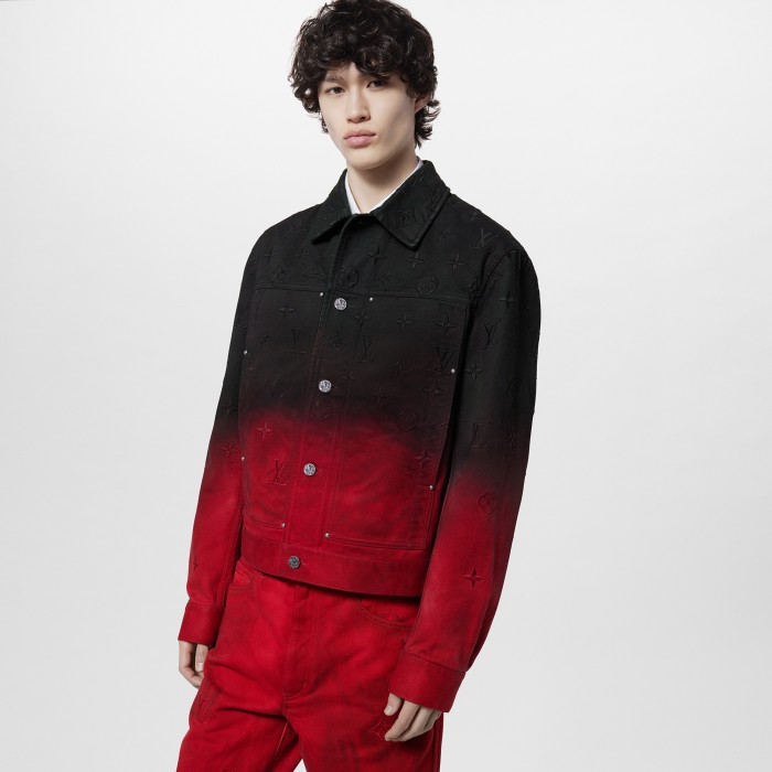 NIGO Louis Vuitton Men's Fall and Winter Logo Embroidery Gradient Single Breasted Long Sleeve Denim Jacket #nigo72741