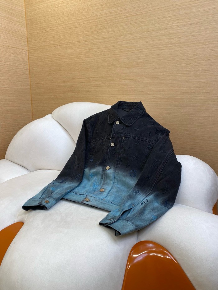 NIGO Louis Vuitton Men's Fall and Winter Logo Embroidery Gradient Single Breasted Long Sleeve Denim Jacket #nigo72741