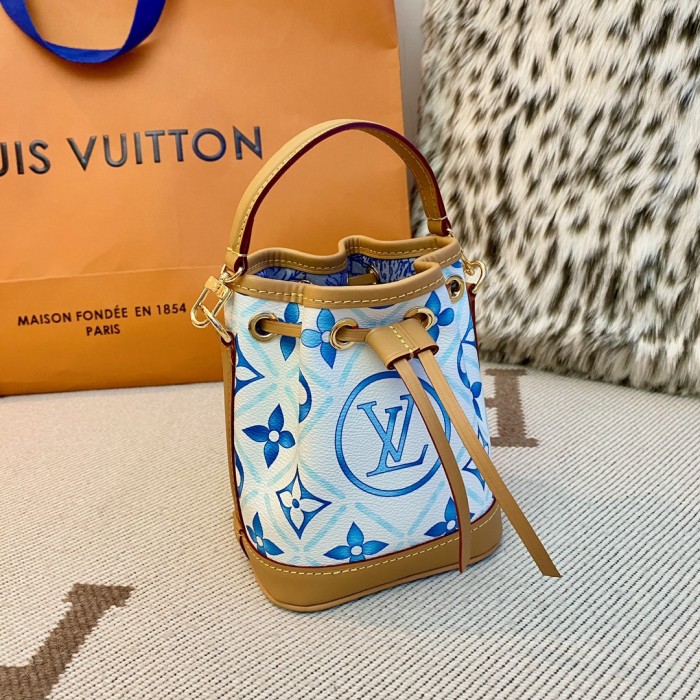 NIGO Louis Vuitton NANO NOÉ Women's Multicolor Logo Pattern Printed Drawstring Closure Canvas Quilted Cowhide Shoulder Crossbody Handbag Bag Bags #nigo72742