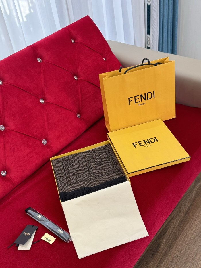 NIGO Fendi Men's Brown Monogrammed Wool Scarf #nigo72746