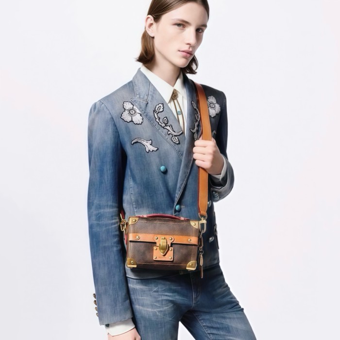 NIGO Louis Vuitton SOUL TRUNK Men's Brown Removable Shoulder Strap Lock Closure Canvas Leather Shoulder Crossbody Handbag Bag Bags #nigo72745