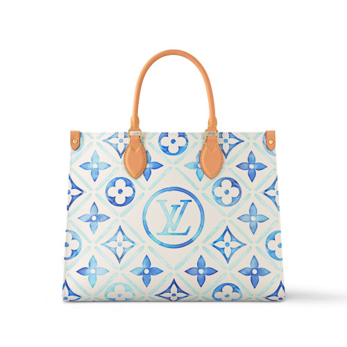 NIGO Louis Vuitton ONTHEGO Women's Blue Letter Logo Printed Leather Tote Bag Shopper Tote Handbags Bags #nigo72743