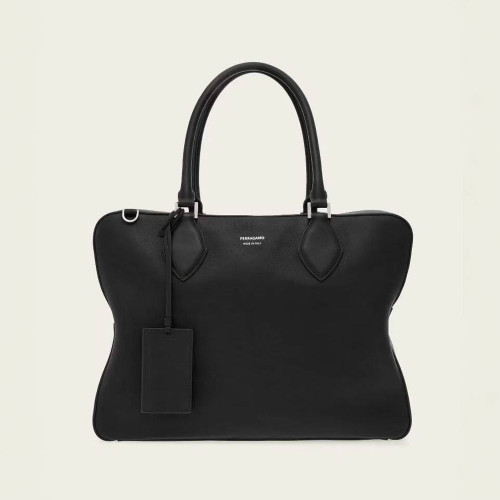 NIGO Ferragamo Men's Black Monogrammed Logo Zipper Closure Calfskin Handbag Bag Bags #nigo72737