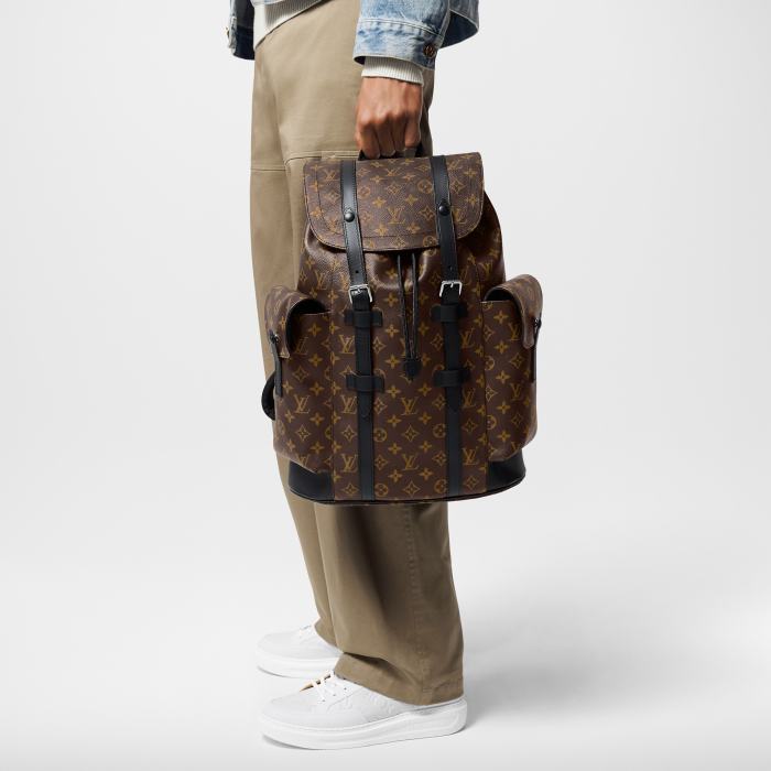 NIGO Louis Vuitton Christopher Medium Backpack Color Blocked Leather Retro Printed Men's Fashion Backpack  Bags #nigo71399