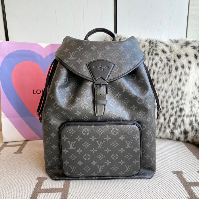 NIGO Louis Vuitton Men's Black Throughout Old Flower Full Print Drawstring Magnetic Closure Coated Canvas with Leather Shoulder Backpack Bag Bags #nigo72733