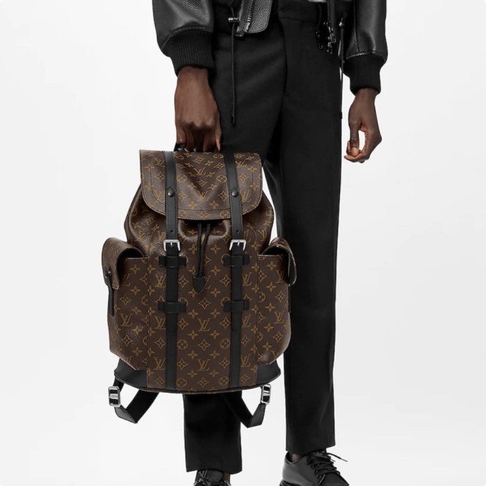 NIGO Louis Vuitton Christopher Medium Backpack Color Blocked Leather Retro Printed Men's Fashion Backpack  Bags #nigo71399