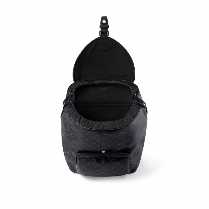 NIGO Louis Vuitton Men's Black Throughout Old Flower Full Print Drawstring Magnetic Closure Coated Canvas with Leather Shoulder Backpack Bag Bags #nigo72733