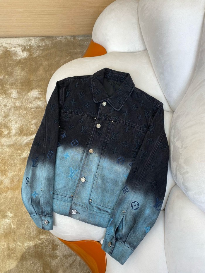 NIGO Louis Vuitton Men's Fall and Winter Logo Embroidery Gradient Single Breasted Long Sleeve Denim Jacket #nigo72741