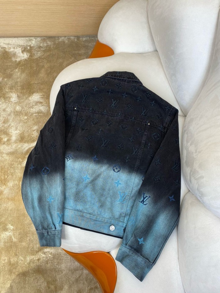 NIGO Louis Vuitton Men's Fall and Winter Logo Embroidery Gradient Single Breasted Long Sleeve Denim Jacket #nigo72741