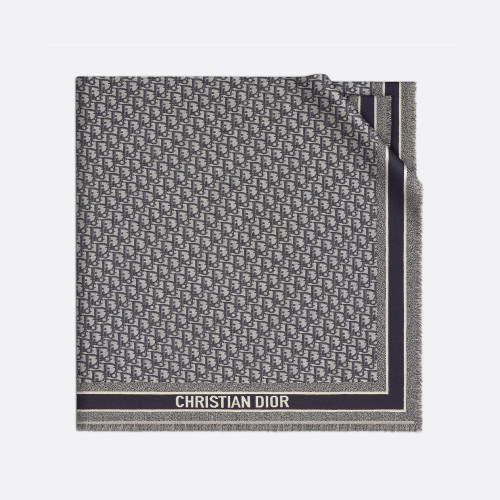 NIGO Dior Women's Gray Monogrammed Wool, Mulberry Silk & Cotton Blend Shawl Scarf #nigo72748