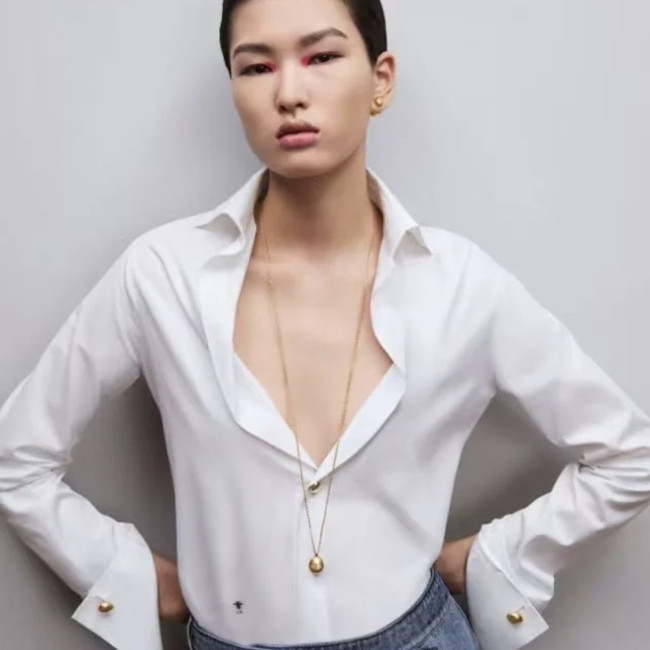 NIGO Dior Women's Spring and Autumn Solid Color Logo Embroidery White Lapel Long Sleeve Shirt #nigo72764