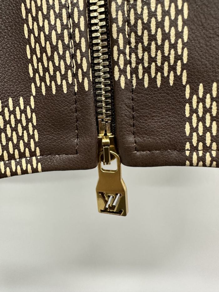 NIGO Louis Vuitton Men's Fall And Winter Brown Checkerboard Pattern Collar Zipper Cowhide Long Sleeved Jacket #nigo72772
