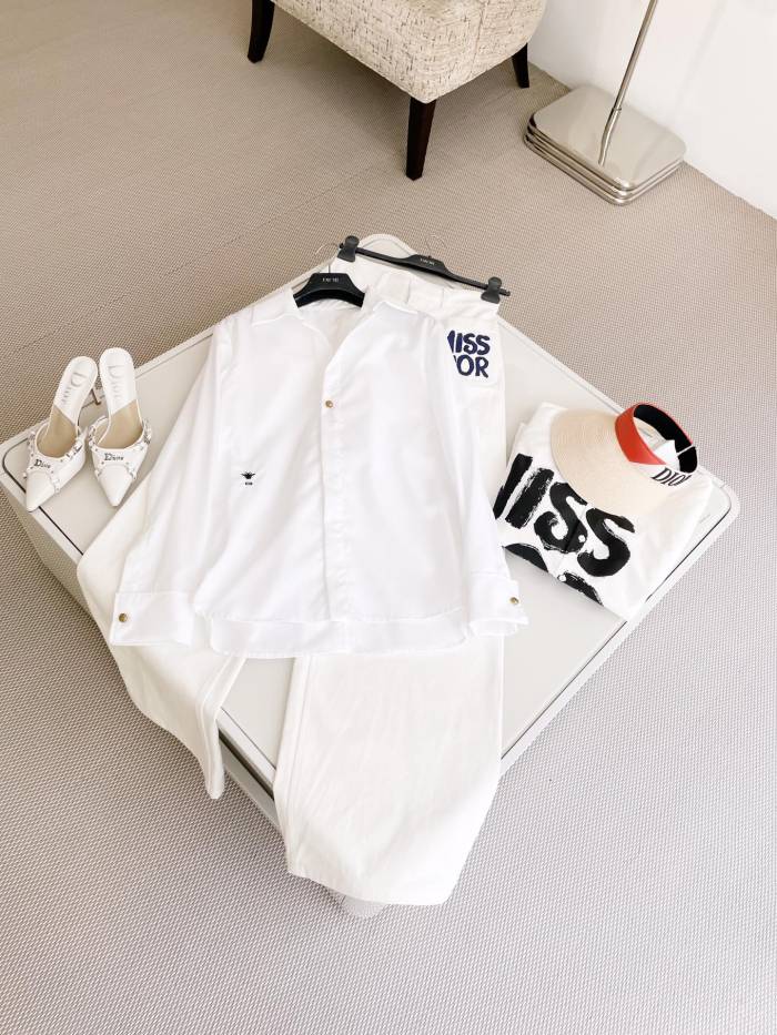 NIGO Dior Women's Spring and Autumn Solid Color Logo Embroidery White Lapel Long Sleeve Shirt #nigo72764
