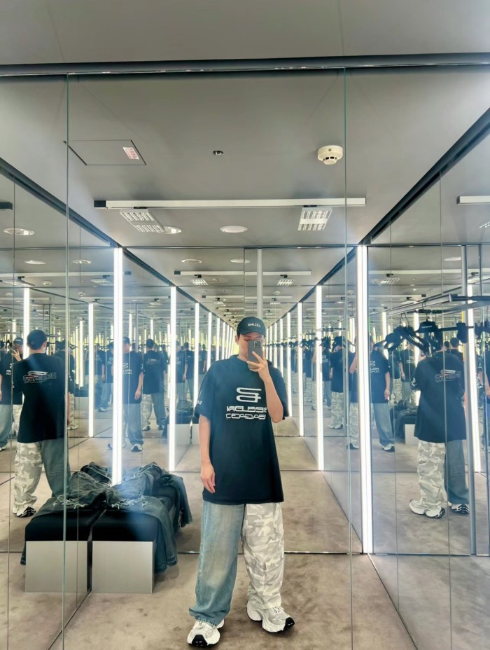 NIGO Balenciaga Men's Four Seasons Vintage Washed Camouflage Splicing Frayed Jeans Fashion High Street Straight Wide Leg Work Pants Ngvp #nigo9121