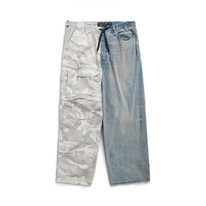 NIGO Balenciaga Men's Four Seasons Vintage Washed Camouflage Splicing Frayed Jeans Fashion High Street Straight Wide Leg Work Pants Ngvp #nigo9121