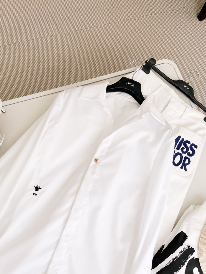 NIGO Dior Women's Spring and Autumn Solid Color Logo Embroidery White Lapel Long Sleeve Shirt #nigo72764
