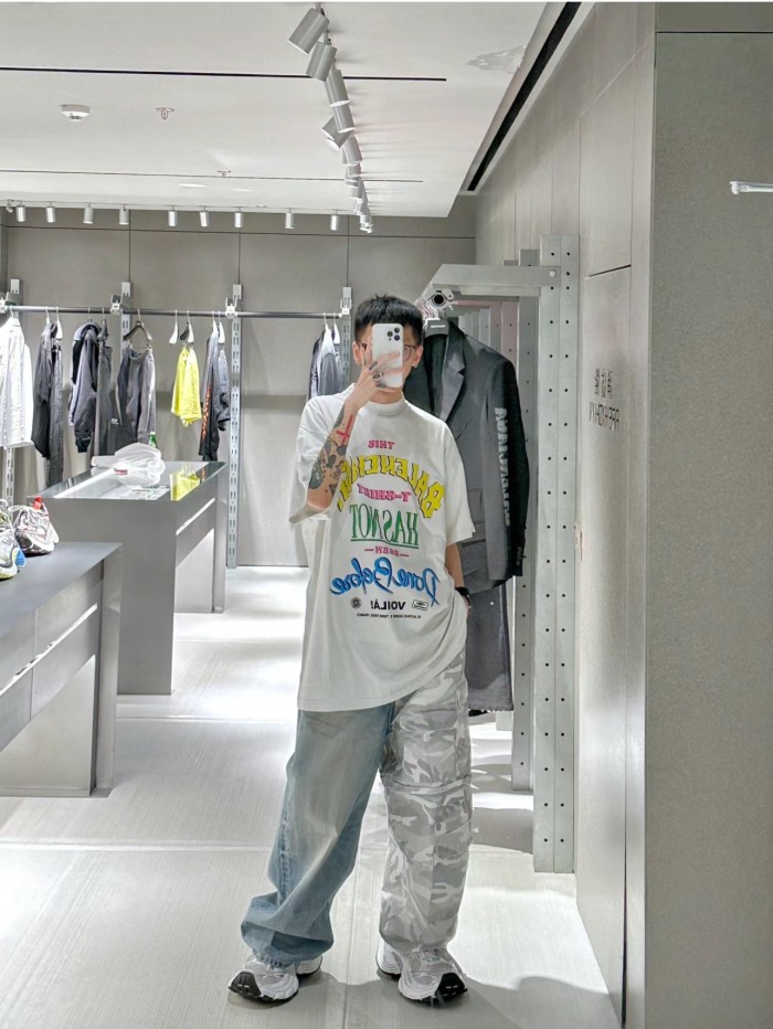 NIGO Balenciaga Men's Four Seasons Vintage Washed Camouflage Splicing Frayed Jeans Fashion High Street Straight Wide Leg Work Pants Ngvp #nigo9121