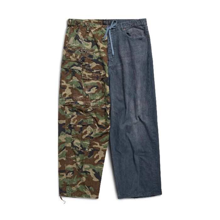 NIGO Balenciaga Men's Four Seasons Vintage Washed Camouflage Splicing Frayed Jeans Fashion High Street Straight Wide Leg Work Pants Ngvp #nigo9121