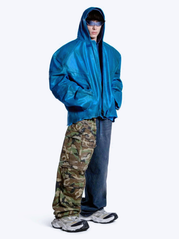 NIGO Balenciaga Men's Four Seasons Vintage Washed Camouflage Splicing Frayed Jeans Fashion High Street Straight Wide Leg Work Pants Ngvp #nigo9121