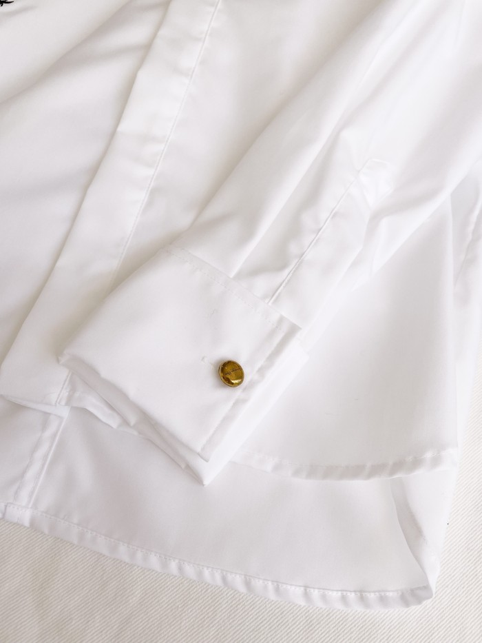 NIGO Dior Women's Spring and Autumn Solid Color Logo Embroidery White Lapel Long Sleeve Shirt #nigo72764