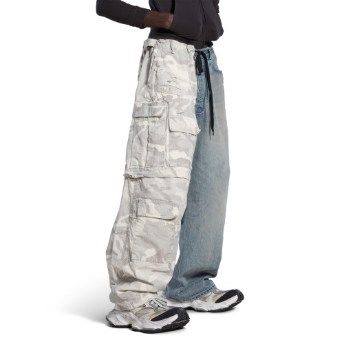 NIGO Balenciaga Men's Four Seasons Vintage Washed Camouflage Splicing Frayed Jeans Fashion High Street Straight Wide Leg Work Pants Ngvp #nigo9121