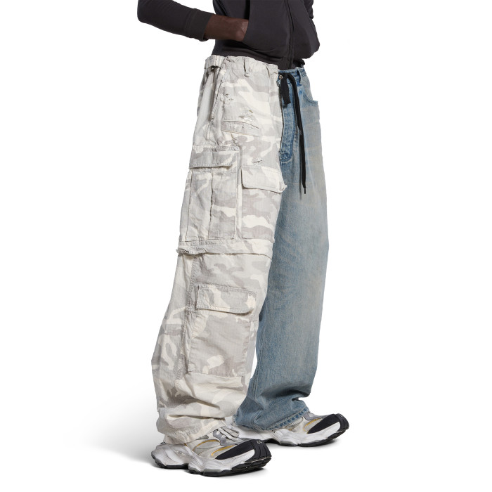 NIGO Balenciaga Men's Four Seasons Vintage Washed Camouflage Splicing Frayed Jeans Fashion High Street Straight Wide Leg Work Pants Ngvp #nigo9121