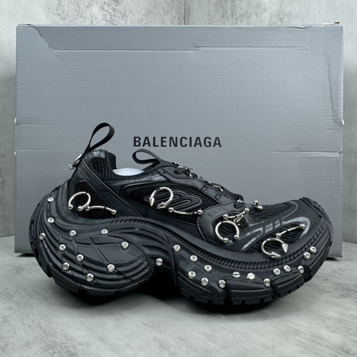 NIGO Balenciaga Men's All Season Black Defender Rubber Platform Sneakers With Perforated Casual Low Top Lace Up Dad Shoes #nigo72769