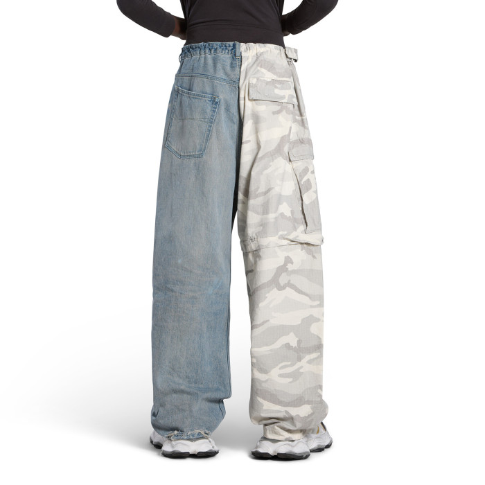 NIGO Balenciaga Men's Four Seasons Vintage Washed Camouflage Splicing Frayed Jeans Fashion High Street Straight Wide Leg Work Pants Ngvp #nigo9121