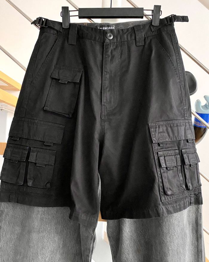 NIGO Balenciaga Men's Spring And Autumn Black Multi-Pocket Cotton Loose Work Pants Casual Spliced Denim Pants Ngvp #nigo9165