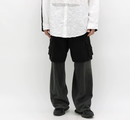 NIGO Balenciaga Men's Spring And Autumn Black Multi-Pocket Cotton Loose Work Pants Casual Spliced Denim Pants Ngvp #nigo9165