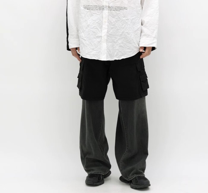 NIGO Balenciaga Men's Spring And Autumn Black Multi-Pocket Cotton Loose Work Pants Casual Spliced Denim Pants Ngvp #nigo9165