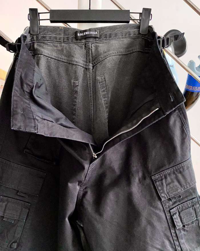 NIGO Balenciaga Men's Spring And Autumn Black Multi-Pocket Cotton Loose Work Pants Casual Spliced Denim Pants Ngvp #nigo9165