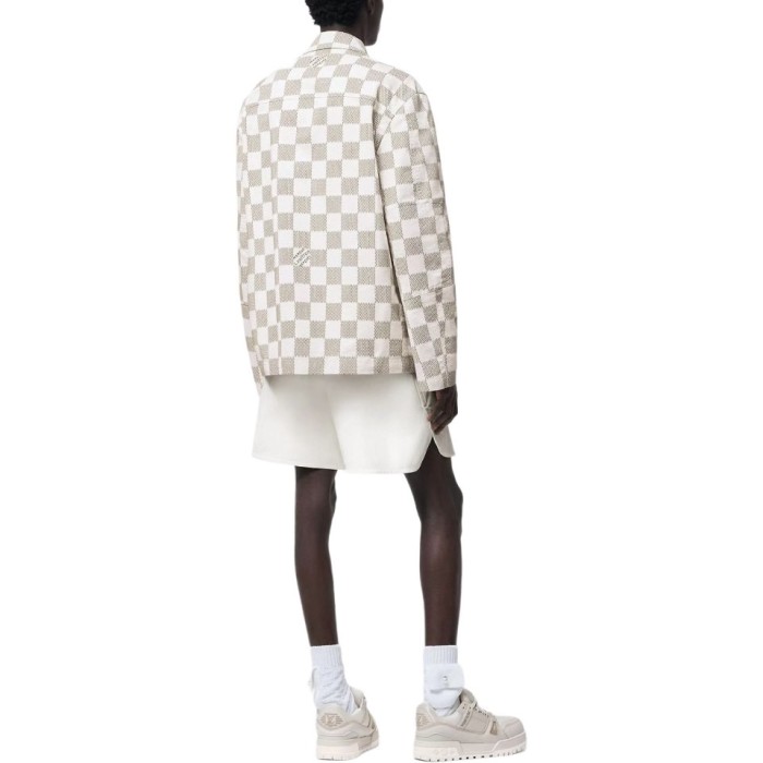 NIGO Louis Vuitton Men's Fall And Winter White Checkered Lapel Single Breasted Pocket Long Sleeved Jacket #nigo72775