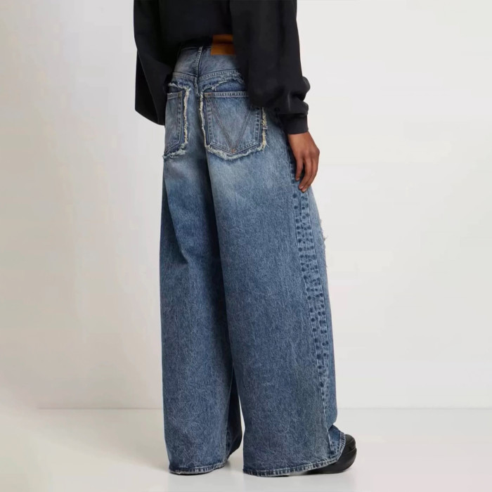 NIGO Vetements Men's Four Seasons Hole Blue Vintage Old Jeans Loose Straight Casual Wide Leg Pants Ngvp #nigo9123