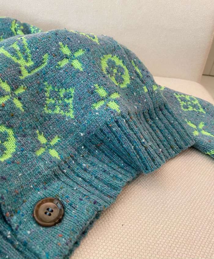 NIGO Louis Vuitton Men's Fall/Winter Green Monogrammed Pattern Knit Single Breasted Sweater Jacket #nigo72785