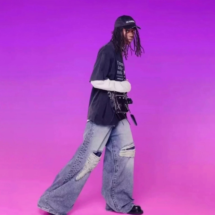NIGO Vetements Men's Four Seasons Hole Blue Vintage Old Jeans Loose Straight Casual Wide Leg Pants Ngvp #nigo9123