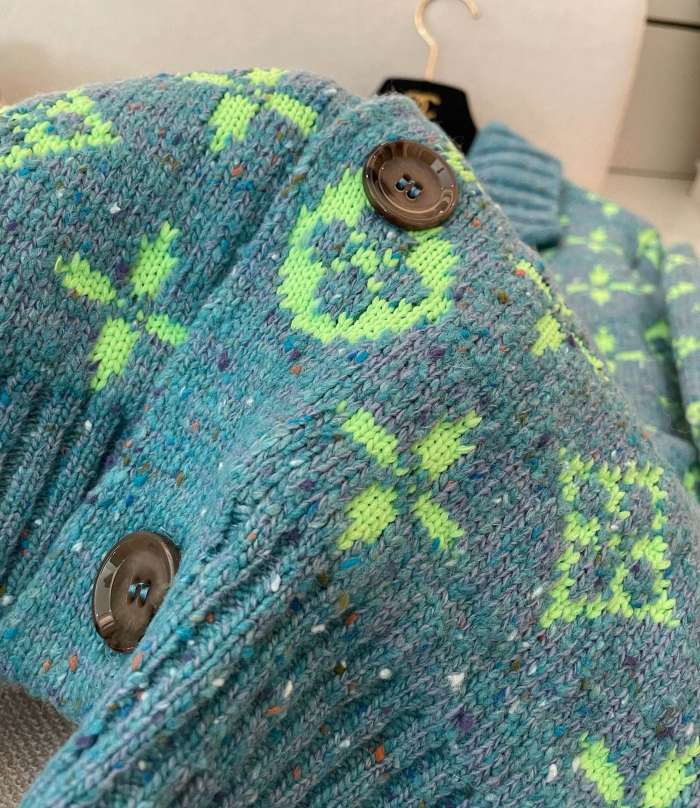 NIGO Louis Vuitton Men's Fall/Winter Green Monogrammed Pattern Knit Single Breasted Sweater Jacket #nigo72785