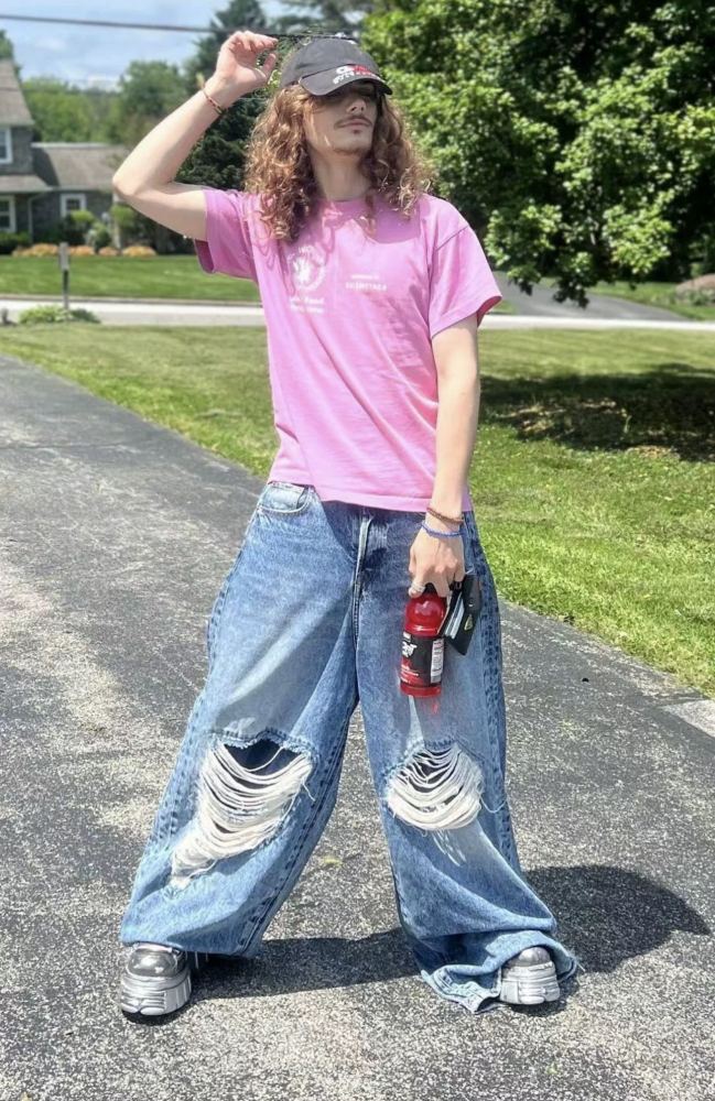 NIGO Vetements Men's Four Seasons Hole Blue Vintage Old Jeans Loose Straight Casual Wide Leg Pants Ngvp #nigo9123