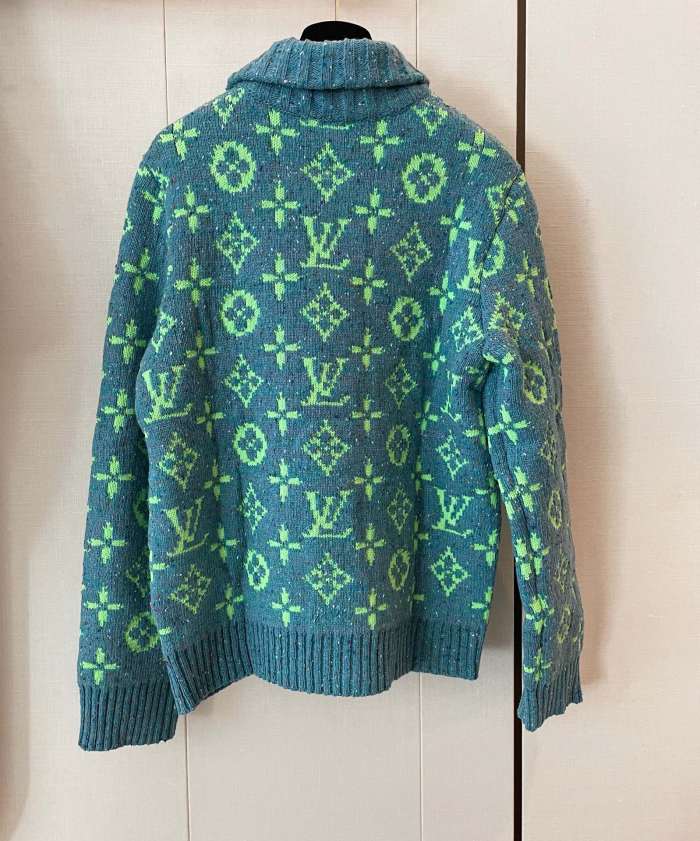 NIGO Louis Vuitton Men's Fall/Winter Green Monogrammed Pattern Knit Single Breasted Sweater Jacket #nigo72785