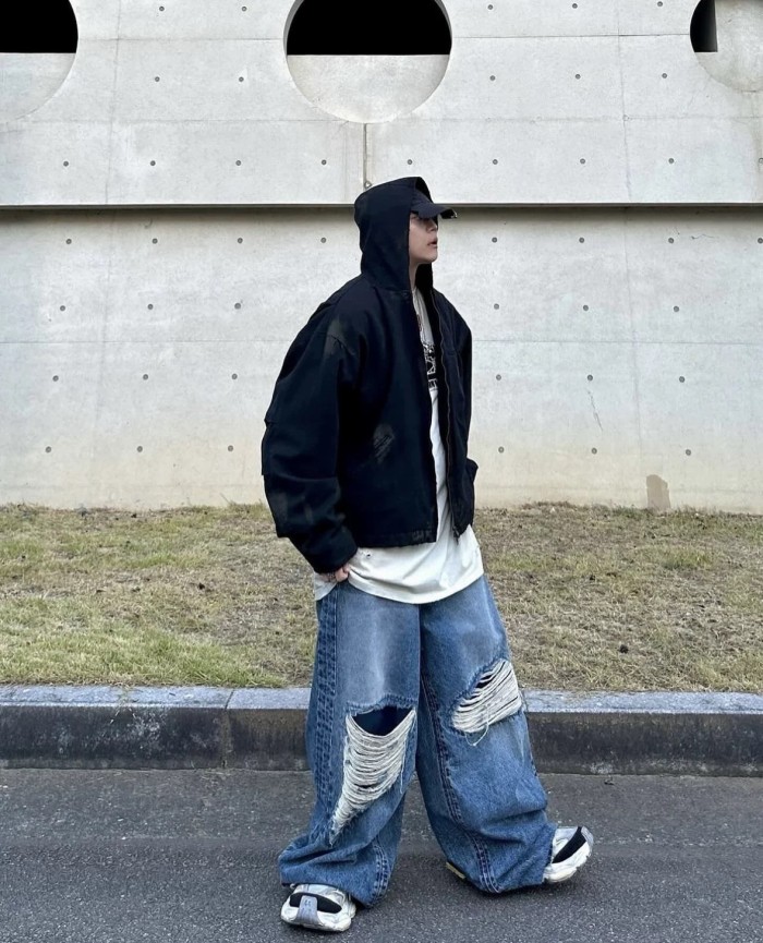 NIGO Vetements Men's Four Seasons Hole Blue Vintage Old Jeans Loose Straight Casual Wide Leg Pants Ngvp #nigo9123