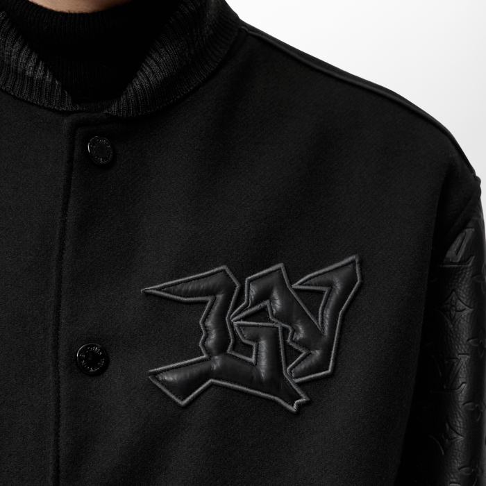NIGO Louis Vuitton Men's Fall/winter Monogram Embossed Leather Drawstring Jacket Black Abstract Graffiti Logo Jacket Baseball Jersey  #nigo71424