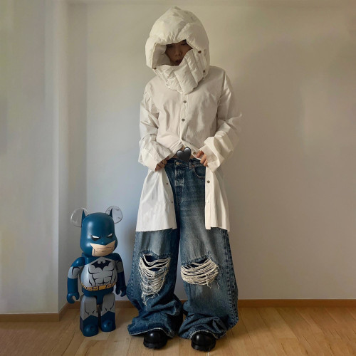 NIGO Vetements Men's Four Seasons Hole Blue Vintage Old Jeans Loose Straight Casual Wide Leg Pants Ngvp #nigo9123