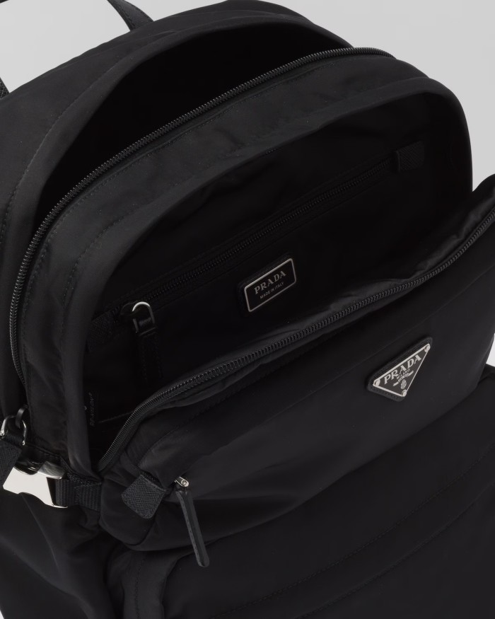 NIGO Prada Men's Fashion Black Re-Nylon With Saffiano Leather Backpack Casual Shoulder Bag #nigo71434